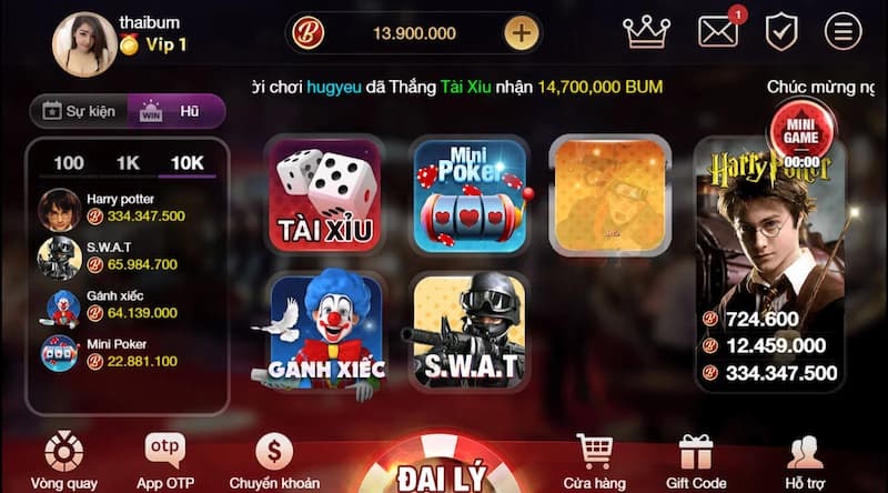 Nhiều trò chơi hấp dẫn của Bum Club 